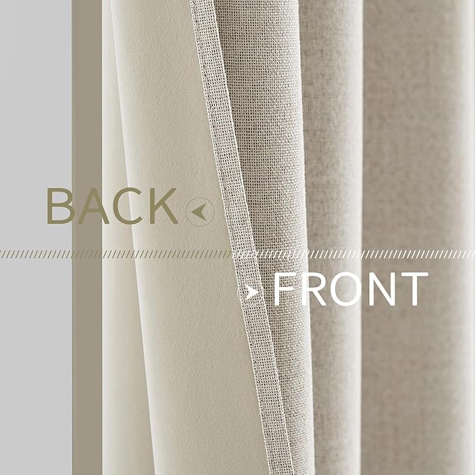 MIULEE Linen Curtains for Bedroom 100% Blackout Thermal Insulated Birch Grommet Room Darkening Curtains & Drapes for Living Room Nursery 52 x 45 Inch (2 Panels)