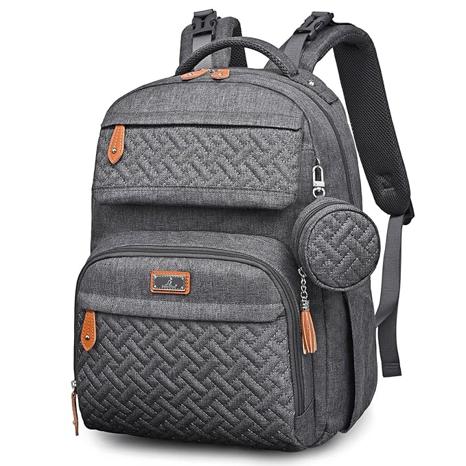 BabbleRoo Diaper Bag Backpack - Travel Large Baby Diaper Bag with Changing pad, Waterproof Baby Bags for Mom & Dad, Unisex Bags with Pacifier Case, Luggage Strap & Stroller Clips - Dark Gray