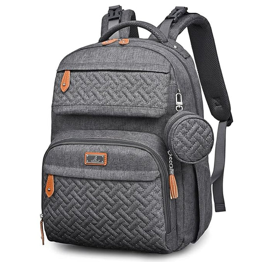BabbleRoo Diaper Bag Backpack - Travel Large Baby Diaper Bag with Changing pad, Waterproof Baby Bags for Mom & Dad, Unisex Bags with Pacifier Case, Luggage Strap & Stroller Clips - Dark Gray