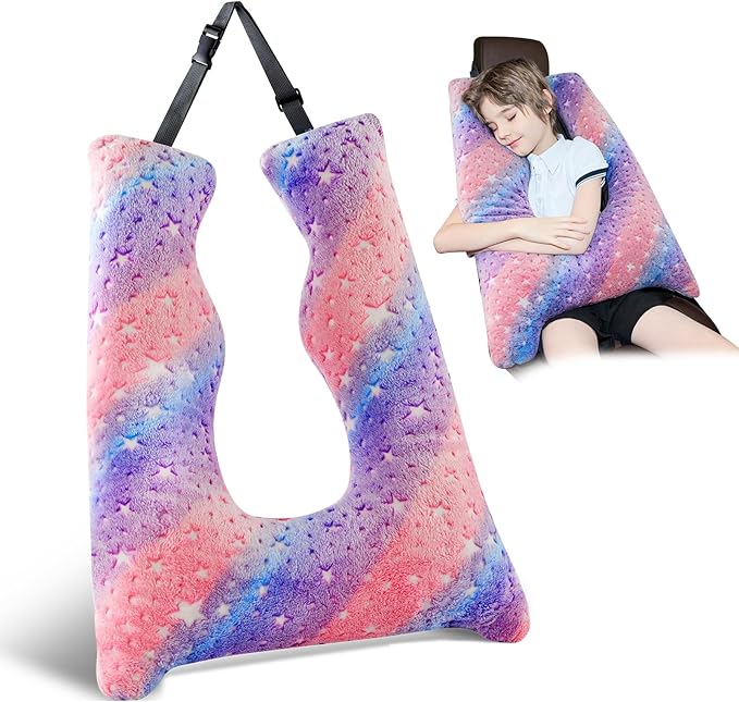 Car Pillow for Kids, Travel Pillow with Adjustable Strap, Kids Floor Pillows Cushions for Adults and Children to Support Head and Body Road Trip Essentials (Multicolor)