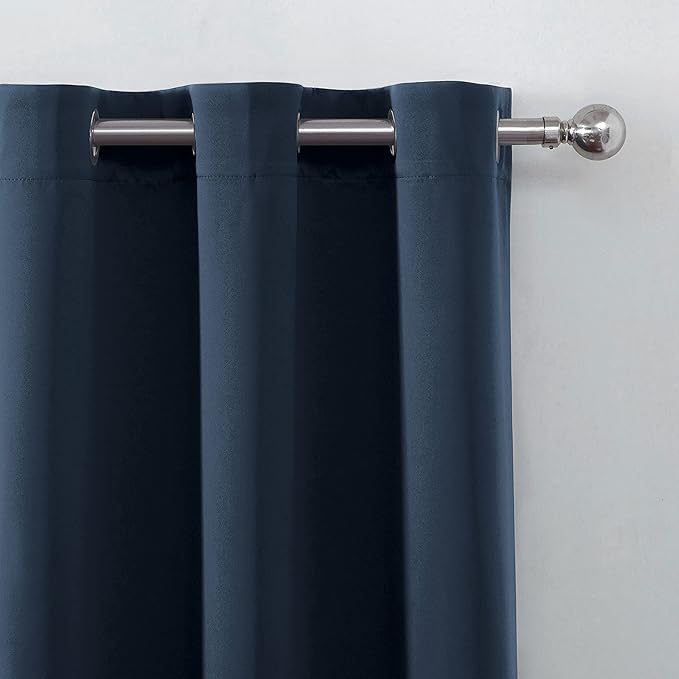 LEMOMO 100% Blackout Curtains 52 x 95 Inch/Navy Blue Curtains 2 Panels with Black Lining Room Darkening Thermal Insulated Bedroom Curtains