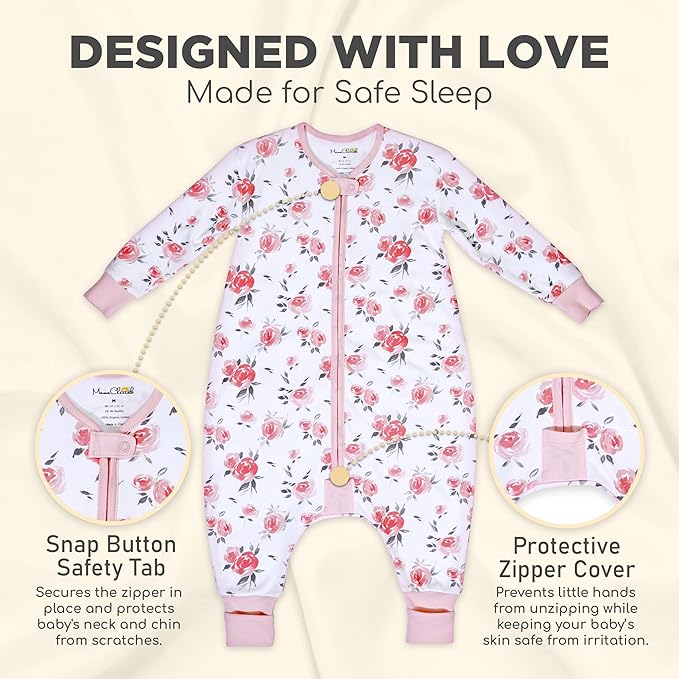 Mama Cheetah Toddler Sleep Sack with Feet, Long Sleeve 0.5 TOG Organic Cotton Baby Sleeping Bag with Legs, Wearable Blanket for Walkers w/ 2-Way Zipper, Toddler Blanket for Girls & Boys 6-18 M