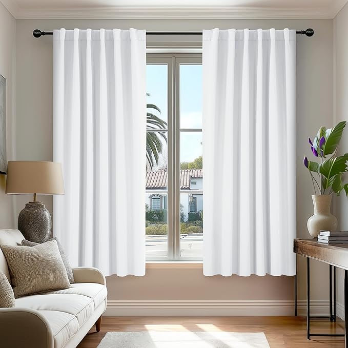 Deconovo Blackout Curtains, Thermal Insulated, W52 x L54 2 Panels, Back Tab, Machine Washable, Room-Darkening Drapes for Bedroom/Living Room Pure White