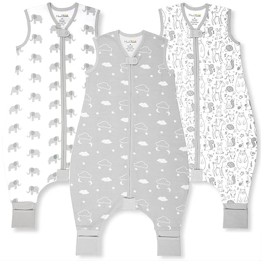 Mama Cheetah Toddler Sleep Sack with Feet 3T-4T, 0.5 TOG Organic Cotton Baby Wearable Blankets with Legs, Baby Sleeping Bag for Walkers, Early Walker Large, 3-Pack