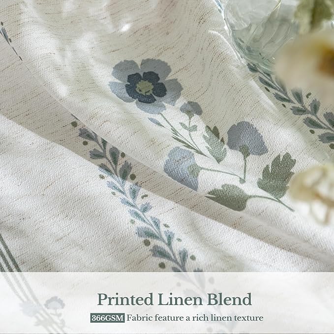 Pinch Pleated Curtains for Living Room Bedroom Dining Room - 102 Inches Light Filtering Floral Curtains Luxury Linen Drapes Farmhouse Window Curtains with Hooks and Rings - 2 Panels Set