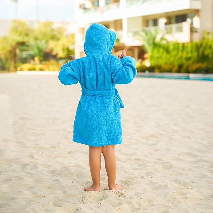BAGNO MILANO Kids Organic Turkish Cotton Hooded Beach Cover-Up Towel, GOTS Certified, for Boys and Girls (Blue, 13-15 Years)
