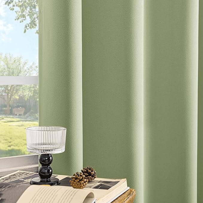 Beauoop Sage Green 100% Blackout Curtains 63 Inch Long 2 Panels for Bedroom Living Room Solid Room Darkening Thermal Insulated Soundproof Energy Saving Grommet Top Window Treatment Drapes,52x63 2 Set