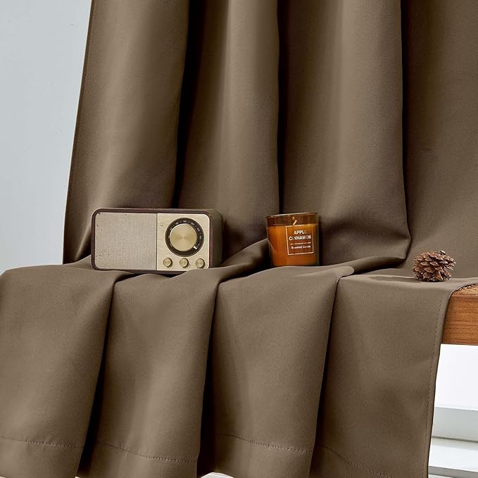 Aiyufeng Brown Blackout Curtains for Bedroom 96 Inches Long 2 Panels, Solid Thermal Insulated, Energy Saving Living Room Window Treatment Curtains Blackout Drapes, W40 x L96 Inch, Brown