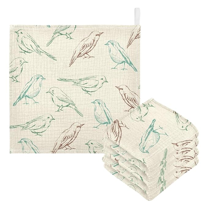 vvfelixl Color Birds Baby Burp Cloths Baby Muslin Washcloths for Boys Girls Cotton Baby Face Towel for Newborn Infants Soft and Absorbent 11.8 X 11.8 in, 5 Pack