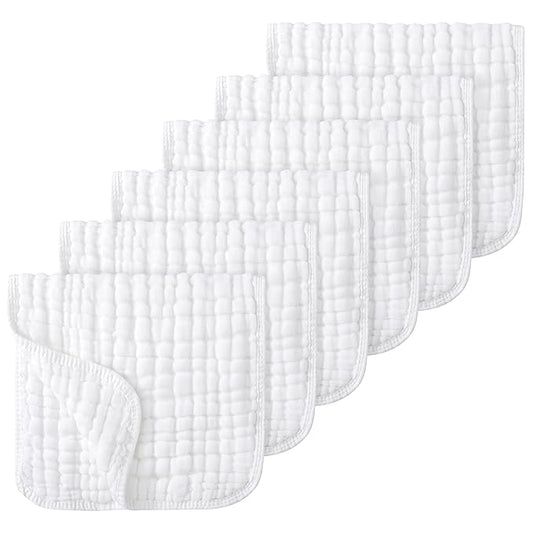Looxii Muslin Burp Cloths Baby Girl 6 Pack - 20" x 10" - Ultra Soft & Absorbent, 6-Layer 100% Cotton for Spit Up & Drool- Gentle Baby Burping Cloth, Newborn Essentials Shower Gift Girl, White