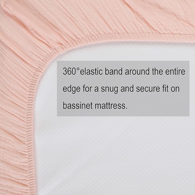 Onacosht Muslin Bassinet Sheets 3 Pack, 100% Cotton Baby Sheet 35" X 20" Compatiable with AMKE 3 in 1 Bassinets, MiClassic, Uiuwoo, Foalom, YADAQE, Milliard and TCBunny Bassinet, Pink and Feather