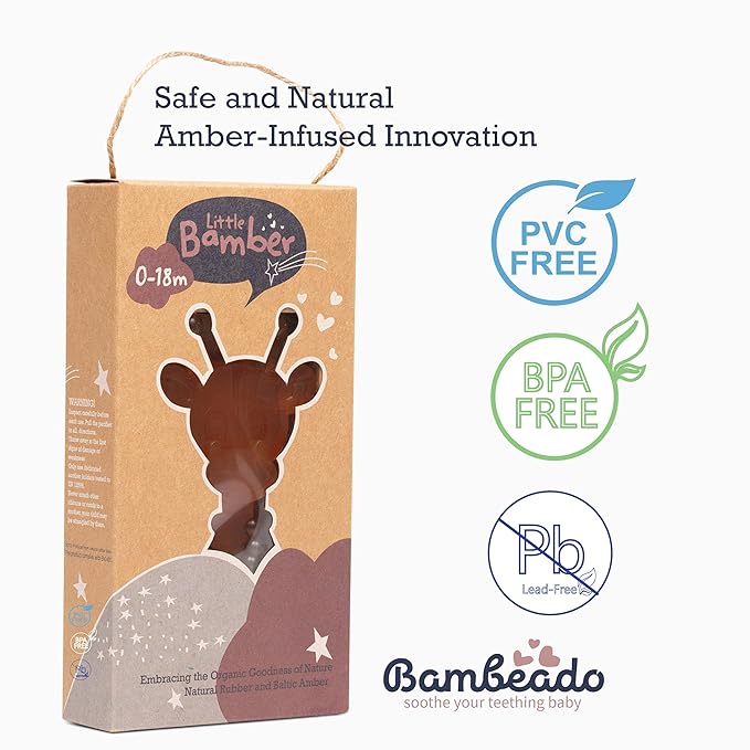 LittleBamber Baby Teething Toy – Natural Rubber Giraffe Teether for Babies 0-18 Months, BPA-Free, Textured Toy for Comfort and Oral Development