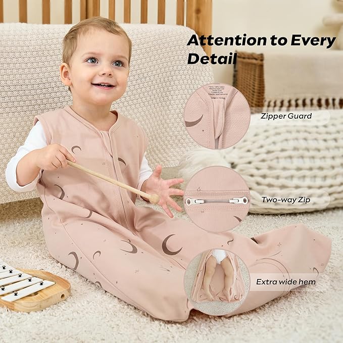 JELLYMONI Baby Sleep Sack 0-6 Months, 100% Cotton 3 Pack 0.5 TOG Baby Wearable Blanket Infant Sleep Sack with 2-Way Zipper Newborn Sleep Sacks
