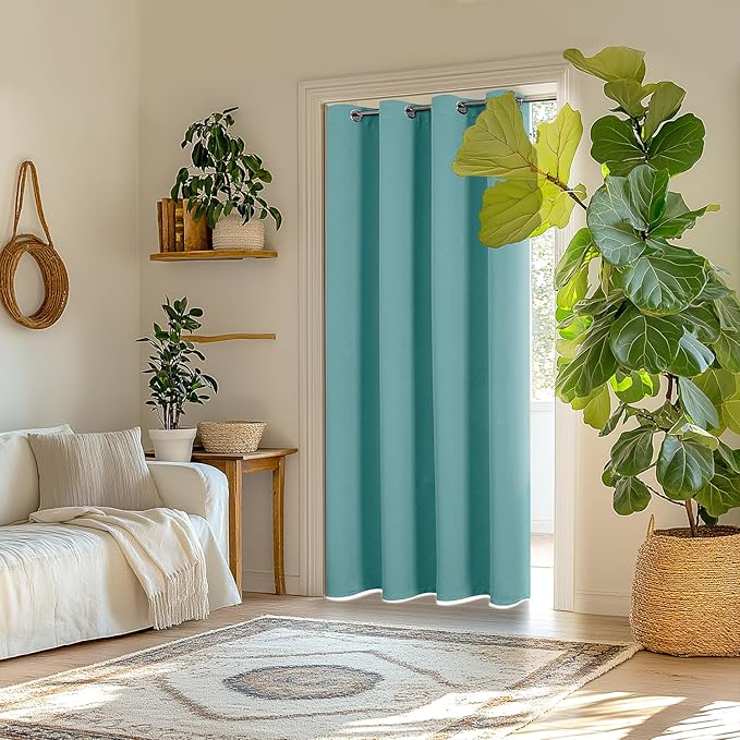 ChrisDowa Blackout Curtains 80 Inches Long for Doorways and Closets, Thermal Insulated Temporary Room Dividers (1 Panel, Aqua, 34 x 80 Inch)