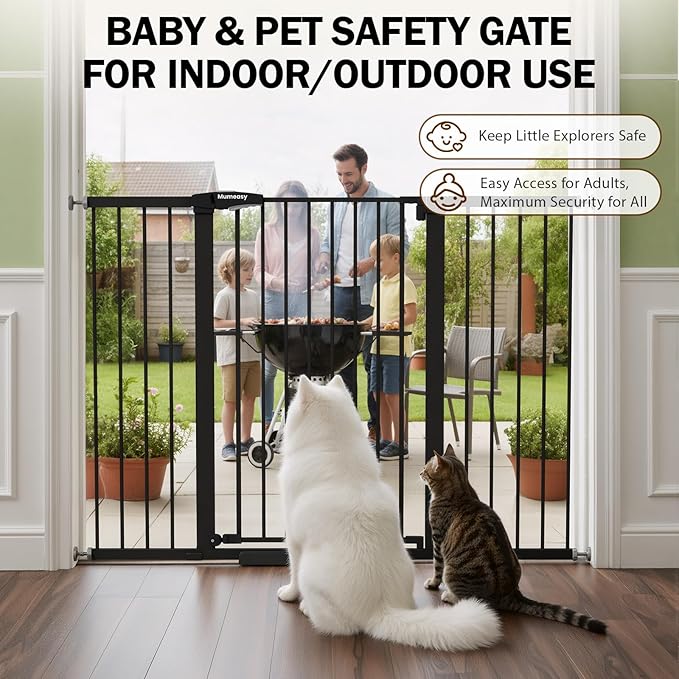 Mumeasy 36" Extra Tall Baby Gate for Doorways, 29.7"-57" Extra Wide Dog Gate for Stairs, Pressure Mounted Auto Close Pet Safety Gate with Easy Walk Thru Door, Large Indoor Child Gate for House, Black