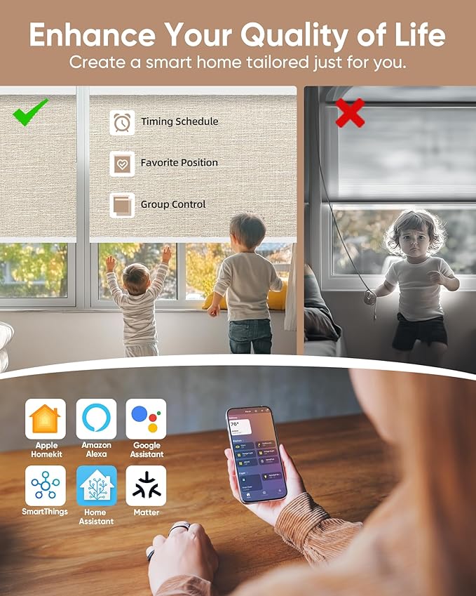Kincmo Motorized Blinds with Remote,100% Blackout Motorized Roller Shades Work with Apple Homekit,Alexa,Google, Custom Electric Blinds with App,Voice Control (Aurora Beige)