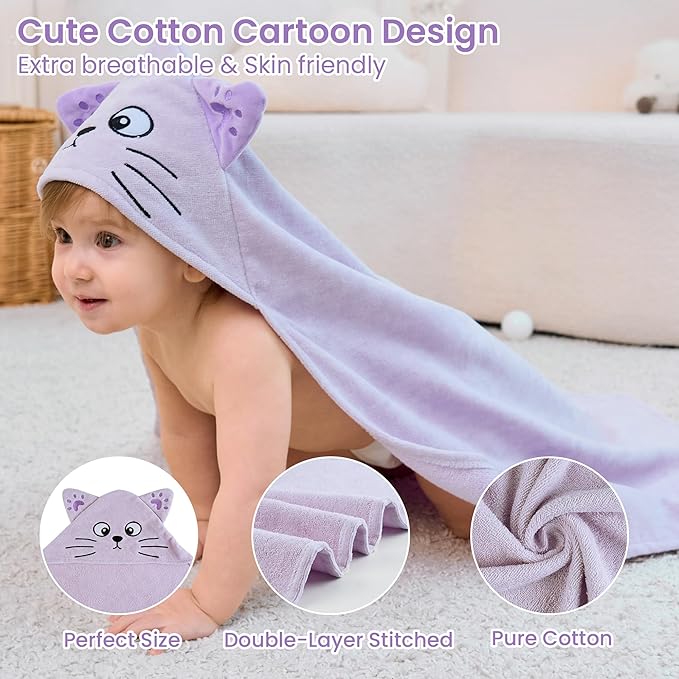 Mooreeke 2 Pack Toddler Towels - 100% Cotton Toddler Hooded Towels - Soft Baby Bath Towel with Hood for Newborn - Comfort Towel for Baby Girls and Boys - Animal Shaped (Puppy & Cat)