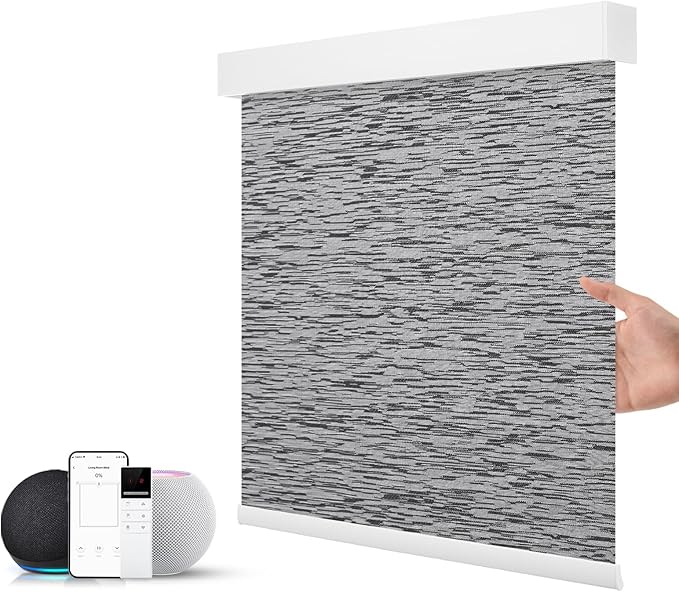 ZSTARR Motorized Smart Blind for Window with Remote Control, Automatic Blackout Roller Shade Customizable Size,with Valance Child Safety Rechargeable Battery Blinds (Full Blackout Jacquard Black)