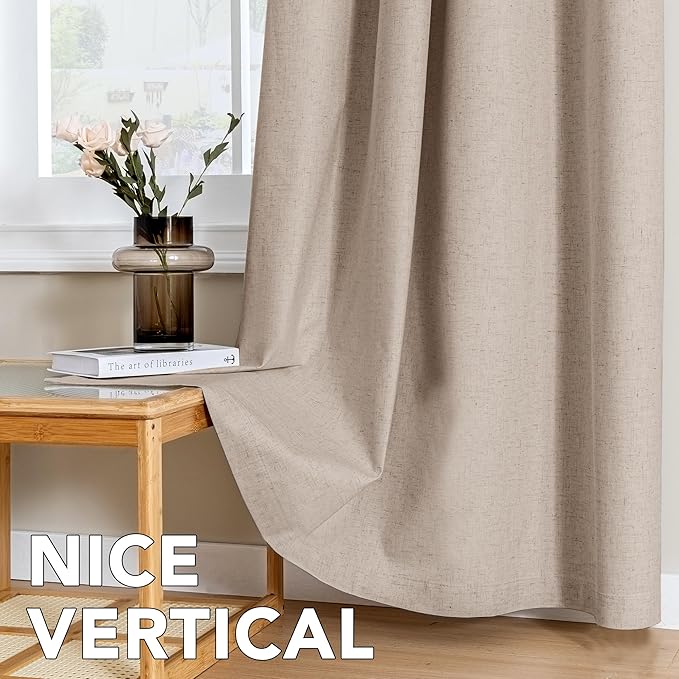 H.VERSAILTEX Linen Curtains 100% Blackout Curtains for Bedroom 45 inch Long Full Light Blocking Nature Linen Blended Window Curtains for Living Room Nickel Grommet (2 Panels, Heathered Sand)