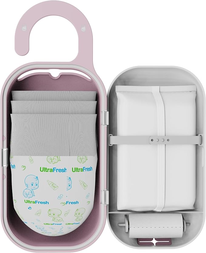 keepigo| Baby pink Diaper Bag Wipe Dispenser | 3-in-1 Portable Diaper Caddy Organizer, Baby Wipe Holder with Disposable Bags | Baby Essentials for Newborns, Toddlers, Travel & Baby Shower Gifts