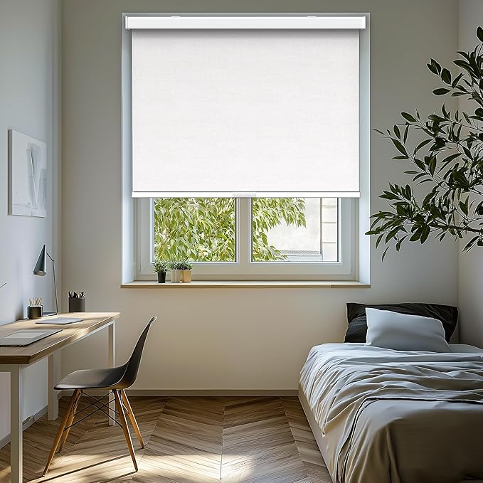 GENIMO 100% Blackout Blinds for Indoor Windows, Cordless Window Shades, Jacquard Thermal Insulated, UV Protection Fabric, Window Blinds for Home, Office, Bedroom, Easy to Install, White, 29" W X 72" H