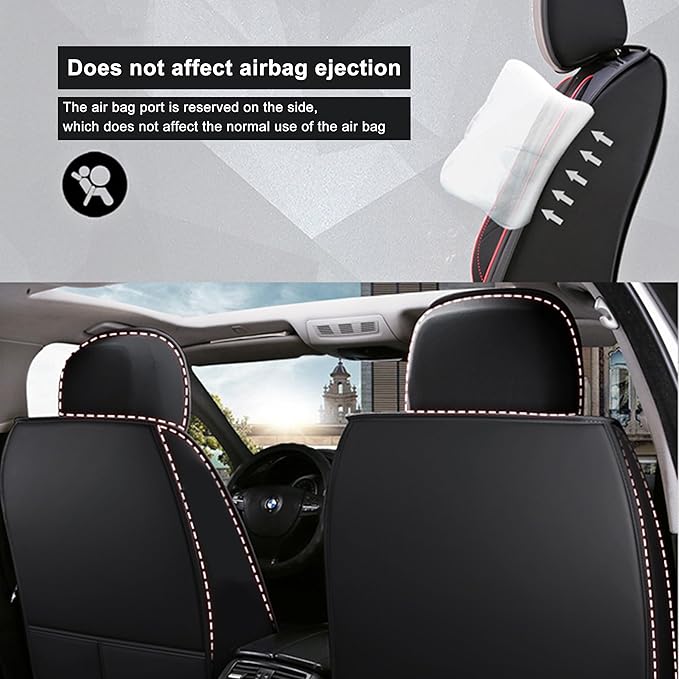 Amooca Car Seat Covers Full Set Automotive Seat Protection Fit for Most Cars SUVs Front & Back Seats Waterproof Nappa Leather Car Seat Cushion Protector Black & Red