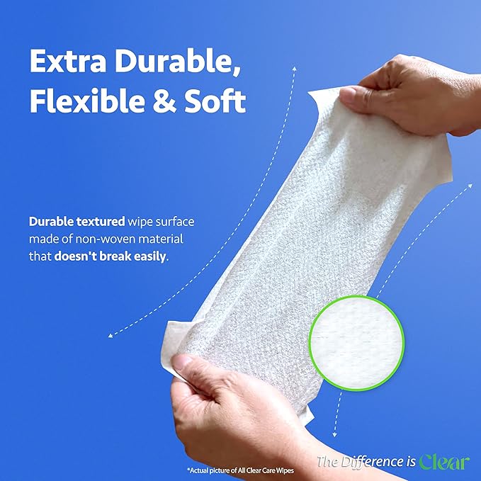 All Clear Care Baby Wipes, Unscented Wipes for Sensitive Skin, Large Soft Durable & 99% Water Based, Gentle & Hypoallergenic for Babies & Adults, Vitamin E and Aloe, Flip Top Lid, 3 Pack (240 Wipes)