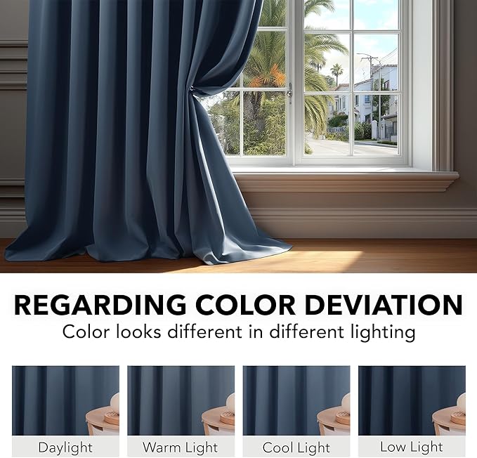 Deconovo Blackout Curtains, Thermal Insulated, W52 x L72 2 Panels, Back Tab, Machine Washable, Room-Darkening Drapes for Bedroom/Living Room Stone Blue