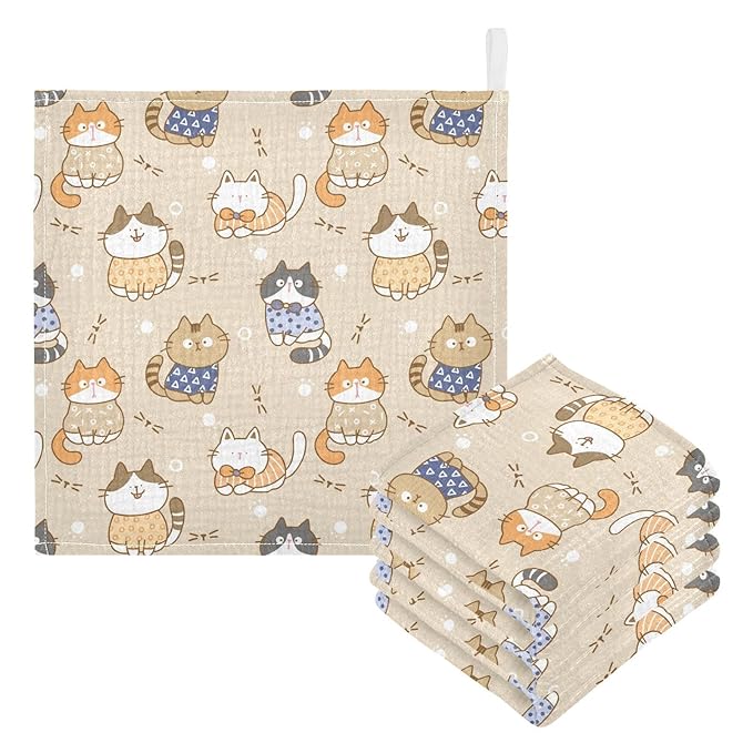 vvfelixl Cute Cats Baby Burp Cloths Baby Muslin Washcloths for Boy Girl Cotton Baby Face Towel for Newborn Infants Soft and Absorbent 11.8 X 11.8 in, 5 Pack