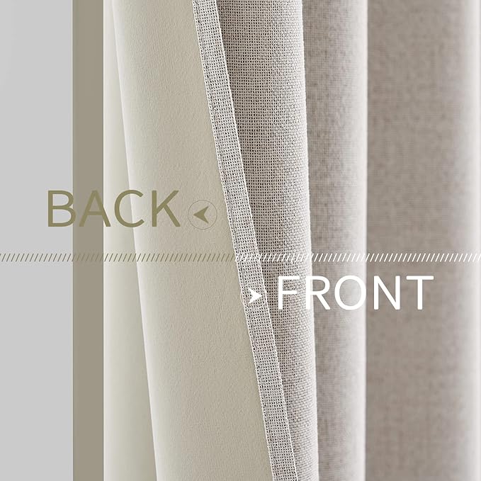 MIULEE 100% Blackout Linen Textured Curtains for Bedroom Solid Thermal Insulated Ivory Grommet Room Darkening Curtains & Drapes Luxury Decor for Living Room Nursery 52 x 92 Inch (2 Panels)
