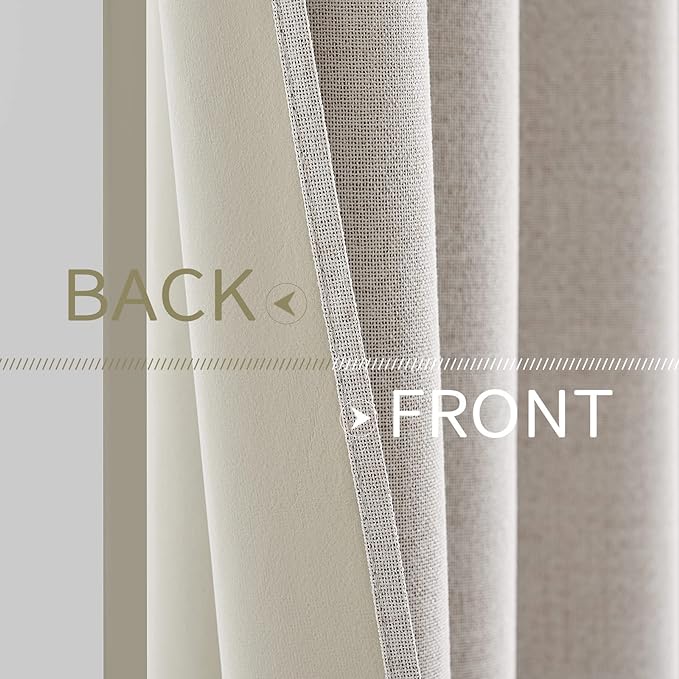 MIULEE 100% Blackout Linen Textured Curtains for Bedroom Solid Thermal Insulated Ivory Grommet Room Darkening Curtains & Drapes Luxury Decor for Living Room Nursery 62 x 90 Inch (2 Panels)