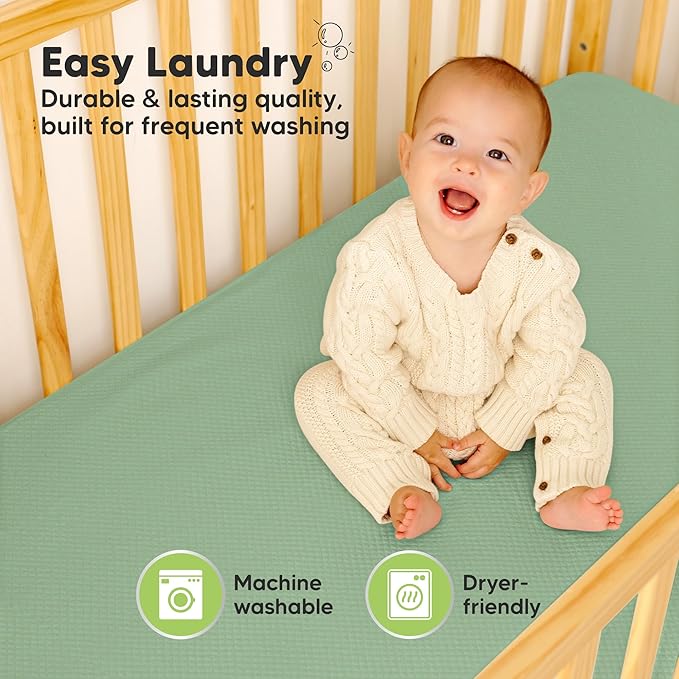2-Pack Waterproof Crib Mattress Protector Cover Fitted - Quiet Baby Crib Mattress Pad Sheets, 52" x 28" Soft Quilted Cotton Baby Sheet, Machine Washable, Easy Fit, Durable (Lagoon/Quin)