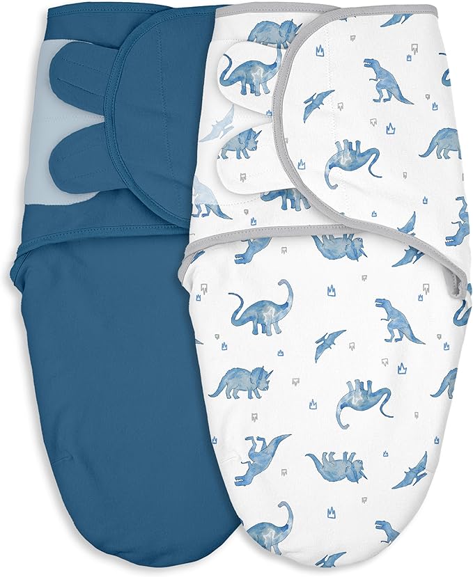 Baby Swaddles for Newborn Organic Cotton,Soft & Snug Newborn Velcro Swaddle 0-3 Months Sleep Sack Helps Calm Startle Reflex, 2-Pack Wrap Nursery Swaddling Blankets Blue Dinosaur