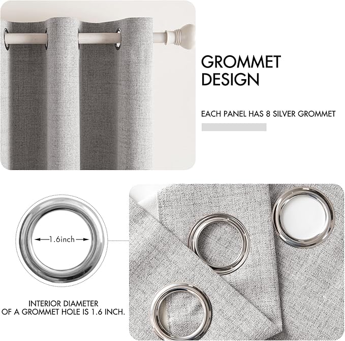 MIULEE Linen Texture Curtains for Bedroom Solid 100% Blackout Thermal Insulated Light Gray Curtains Grommet Room Darkening Drapes for Living Room Nursery 52x54 Inch (2 Panels)