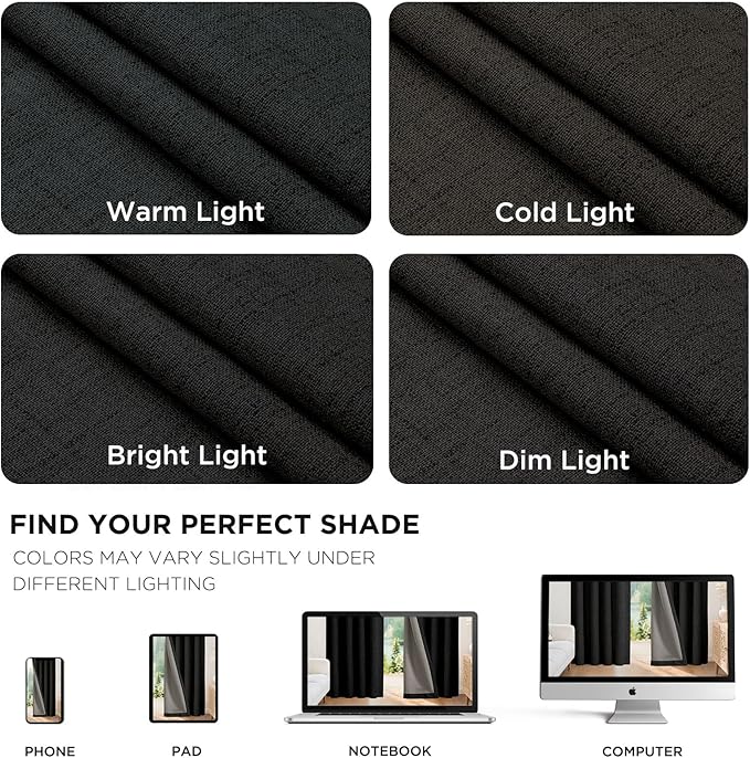 Joydeco Linen Blackout Curtains for Bedroom - 100% Light Blocking 1 Panels, Black Drapes 70" W x 96" L, Thermal Insulated Room Darkening Curtains for Living Room, Rod Pocket & Back Tabs