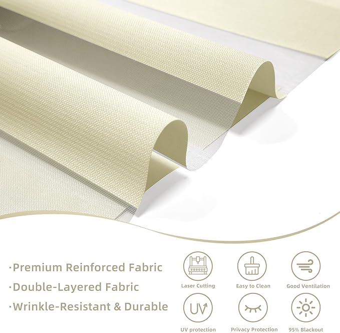 ChrisDowa Cordless Zebra Blinds for Windows, Dual Layer Free-Stop Light Filtering Window Roller Shades, Pull Down Privacy Zebra Shades for Home, Office, Bedroom, Door (20" W x 72" H, Beige)
