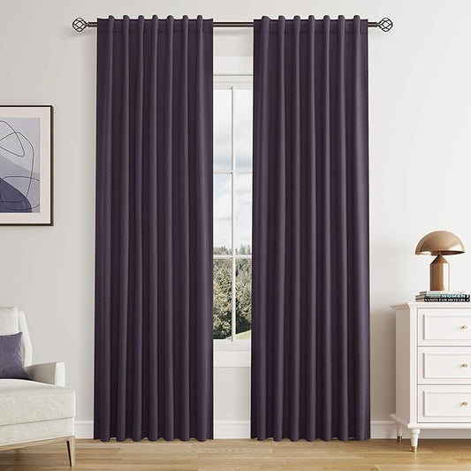 Guken 100% Blackout Curtains 80 Inch Length 2 Panels Set for Living Room Bedroom Back Tab Thermal Insulated Black Out Linen Drapes Room Darkening Window Curtains 80 Inches Long,Plum