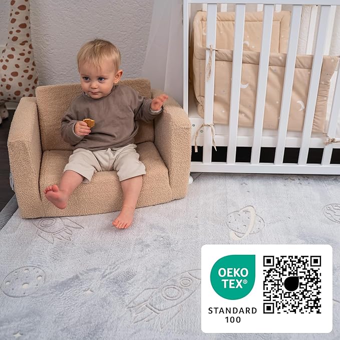 Hakuna Matte GlowCloud Baby Play Mat for Floor 47”x 67” Planets – Coral Velvet Memory Foam Rug for Crawling & Cozy Play – Non-Slip, Water-Resistant, Easy-Care Tummy Time Mat, Playmat for Playpen