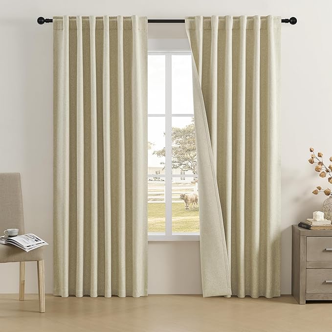 DUALIFE Blackout Curtains 90 Inch Long 2 Panels Set Back Tab Loop Rod Pocket Pinch Pleated Thermal Insulated Room Darkening Curtains for Living Room 50 x 90 Inch Chartreuse Oatmeal