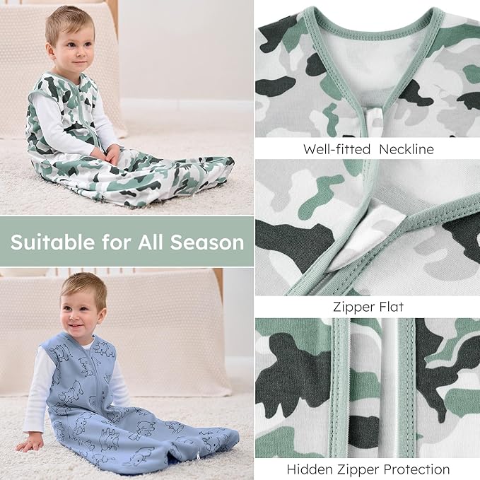 Yoofoss Baby Sleep Sack 12-18 Months Wearable Blanket for Babies 100% Organic Cotton 2-Way Zipper TOG 0.5 Toddler Sleeping Sack 3 Pack, Comfy Lightweight Sleep Sacks