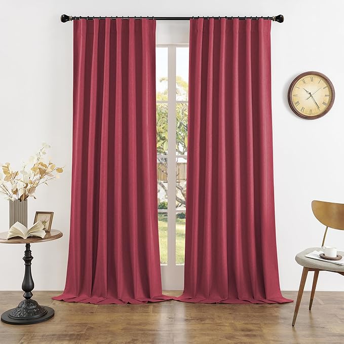 DUALIFE Back Tab and Rod Pocket Rose Red Curtains for Girls Bedroom Decor- Linen Textured Room Darkening Thermal Insulated for Living Room 50 x 84 Inches Long Set of 2 Panels