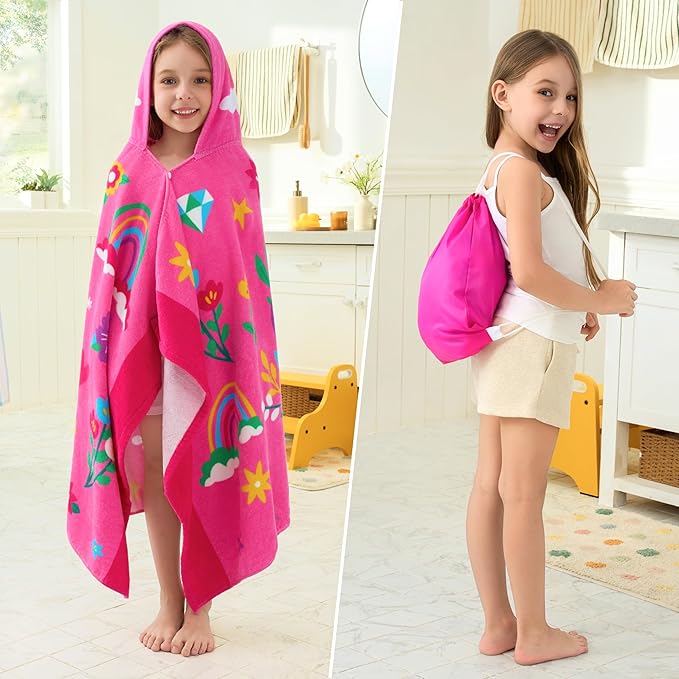 Joiedomi Hooded Towels for Kids Pink Unicorn Soft 100% Cotton Kids Beach Towel 30" x 50" for 3-10 Years Boys Girls Beach Hooded Poncho Absorbent Pool Toddler Swim Bath Wrap