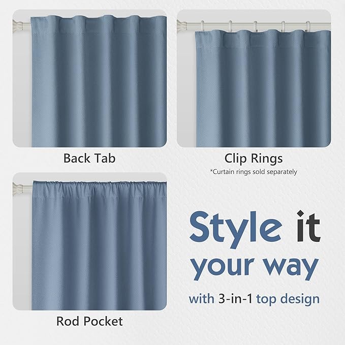 FMFUNCTEX 100% Blackout Curtains for Bedroom, Slate Blue Back Tab Curtain 84 Inches Long Drapery Thermal Insulated Curtains for Living Room, Black Out Drapes Rod Pocket Room Darkening 2 Panels
