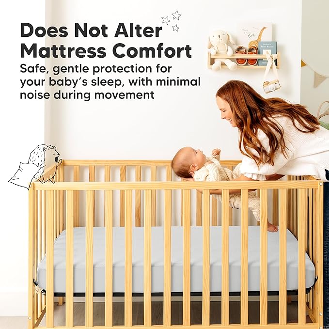 2-Pack Waterproof Crib Mattress Protector Cover Fitted - Quiet Baby Crib Mattress Pad Sheets, 52" x 28" Soft Quilted Cotton Baby Sheet, Machine Washable, Easy Fit, Durable (Pearl Gray/Quin)