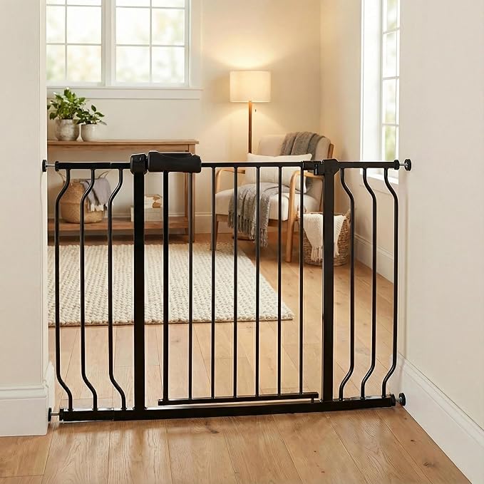 Expandable Baby & Dog Gate 38.5-43.3 Inch, Tension Mounted Indoor Safety Gate for Stairs & Doorways - Black Metal, 30 Inch Tall