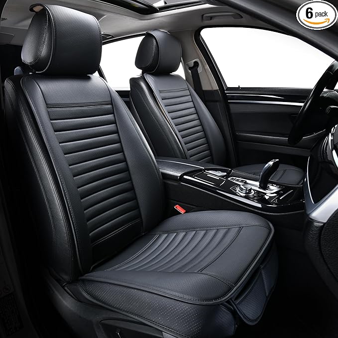 2pc Car Seat Covers, Luxury Car Protectors, Universal Anti-Slip Driver Seat Covers, Edge Wrapping Front Car Seat Covers with PU Leather(Black)