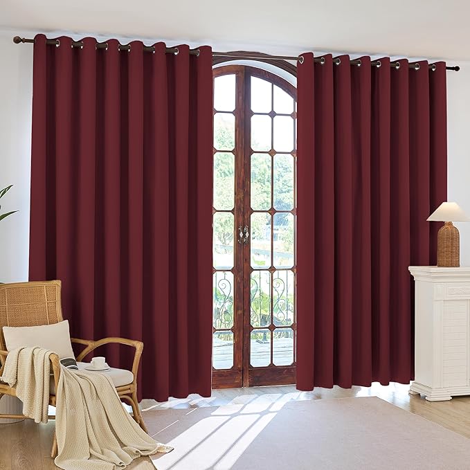 100% Blackout Curtains 84 Inch Length for Bedroom Living Room, Grommet Thermal Insulated Room Darkening Drapes, Light Blocking Window Treatment Decor, 2 Panels, 37x84, Burgundy Red