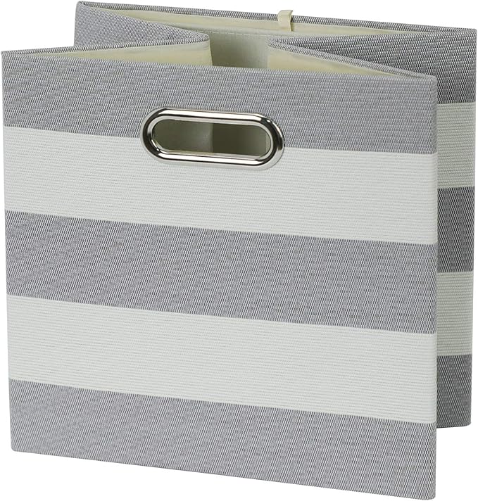 Posprica 3X Thicker Storage Bins Storage Cubes,11×11 Collapsible Storage Boxes Containers Organizer Baskets for Nursery,Office,Closet,Shelf - 4pcs, Grey-white Striped