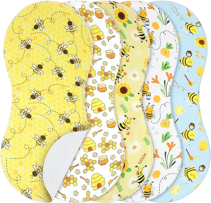 SmoothNovelty 5 Pack Bee Pattern Baby Burp Cloths Soft Absorbent Burping Rags for Newborns 19"x9" Spit up Cloths for Boy Girl Newborn Baby Shower Registry Gifts Set Nursery Decor