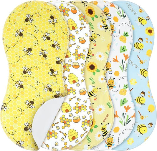 SmoothNovelty 5 Pack Bee Pattern Baby Burp Cloths Soft Absorbent Burping Rags for Newborns 19"x9" Spit up Cloths for Boy Girl Newborn Baby Shower Registry Gifts Set Nursery Decor